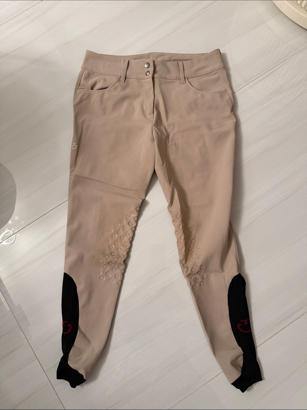 Women’s Beige Jeggings with Black Ankle Panels
